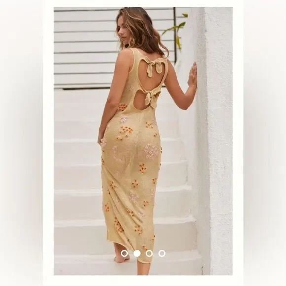Anthropologie Size Large Tach Clothing Natalka Hand-Embroidered Gold Dress